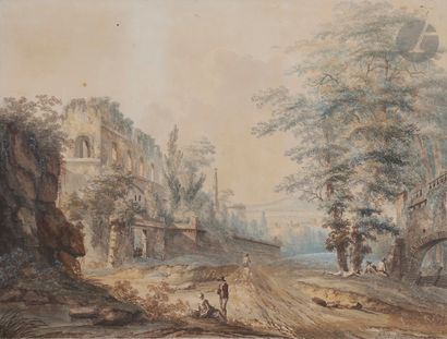 null FORGET (active at the end of the 18th century) 
Landscapes
Two watercolors
Signed
37...