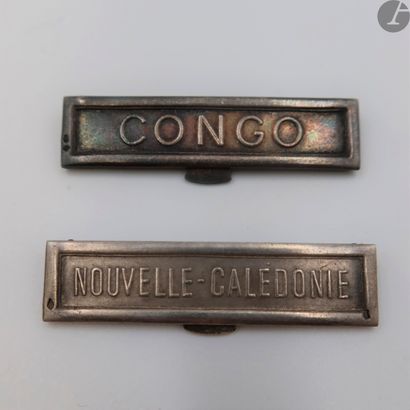 null 
Two
colonial medal clasps-
"CONGO" clasp, silver, hallmarked boar's head and...