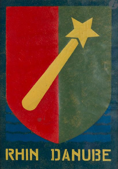 null Ensemble de quatre toiles peintes : 
- insigne de la 1re armée française « Rhin...