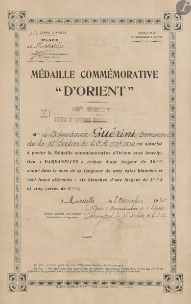 null FRANCE 
MÉDAILLE DES DARDANELLES (1926) 
Deux médailles, une miniature et un...