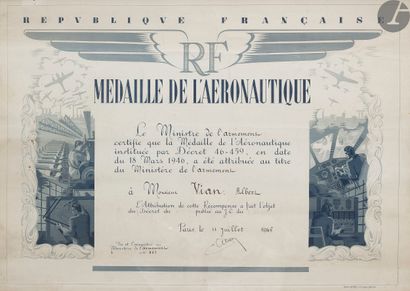 null FRANCE 
MÉDAILLE DE L’AÉRONAUTIQUE (1945)
Ensemble de deux pièces : 
- médaille...