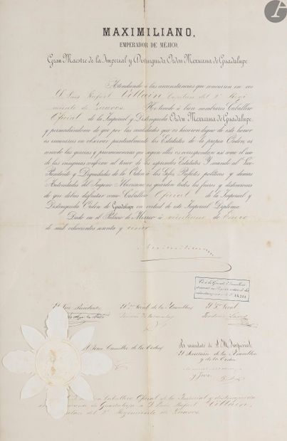 null EMPIRE DU MEXIQUE
ORDRE DE NOTRE DAME DE LA GUADALUPE (1822). 
Grand brevet...