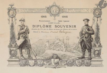 null 1re GM 
Set of 5 frames : 
- diploma souvenir of the Great War. Framed under...
