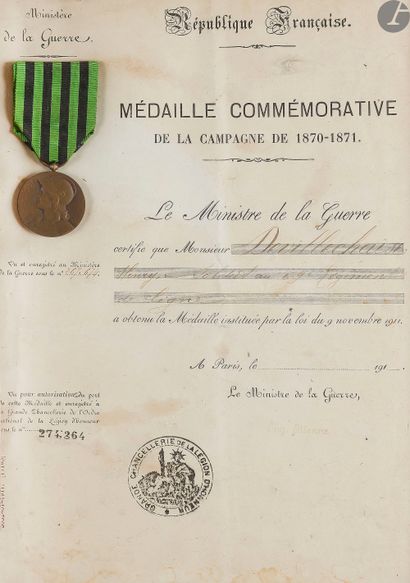 null FRANCE – GUERRE DE 1870
Quatre encadrés : 
- médaille commémorative de 1870....