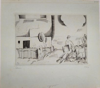 null 
*Jean-Emile Laboureur (1877-1943) 


The Watercolorists. 1922. Burin. 130 x...