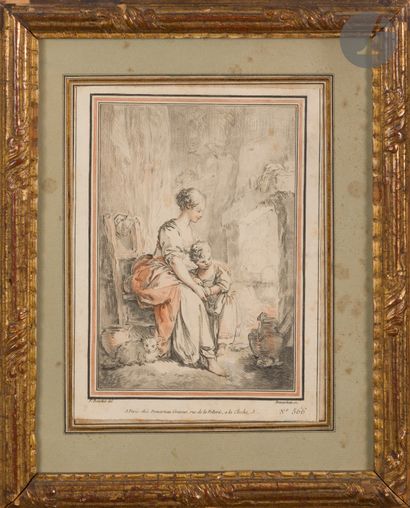 null Gilles Demarteau (1722-1776) 

Femme et son enfant. Gravure en manière de crayon...