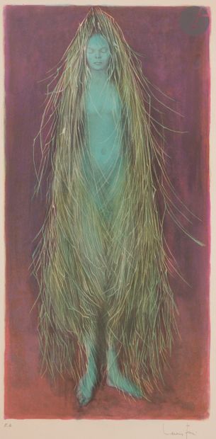 null Leonor Fini (1908-1996) 

Femme bleue aux longs cheveux. Lithographie. 275 x...