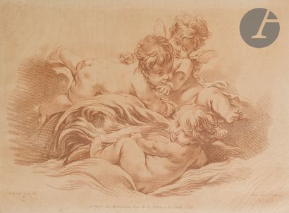 null Gilles Demarteau (1722-1776) 

Trois amours jouant sur un dauphin. Gravure en...