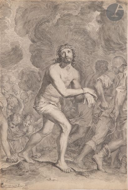  Claude Mellan (1598-1688) 
La Montée au Calvaire. 1659. Burin. 302 x 455 mm. Préaud...
