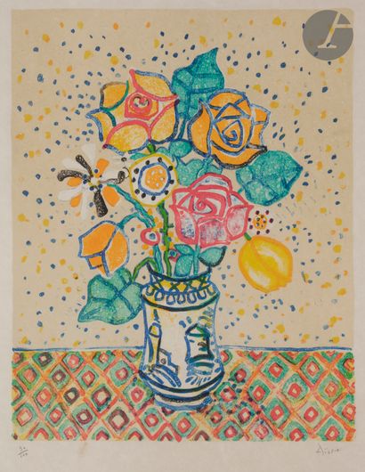 null Paul Aïzpiri (1919-2016) 

Bouquet de fleurs. Vers 1980. Lithographie. A vue...