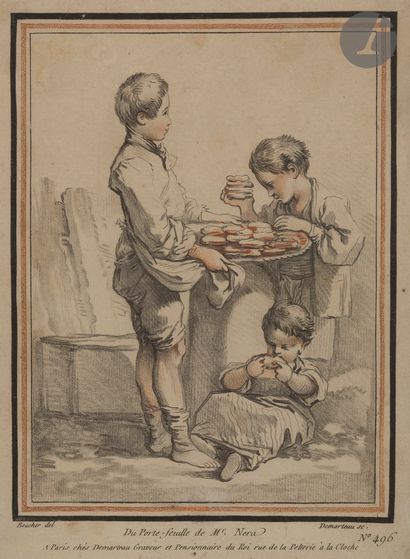  Gilles Demarteau (1722-1776) 
Le Marchand de biscuits. Vers 1772. Gravure en manière...