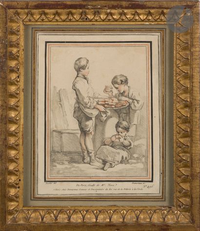  Gilles Demarteau (1722-1776) 
Le Marchand de biscuits. Vers 1772. Gravure en manière...