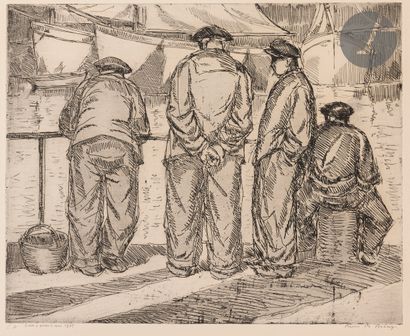 null Pierre de Belay (1890-1947) 

Sailors in the port. 1935. Etching and aquatint....