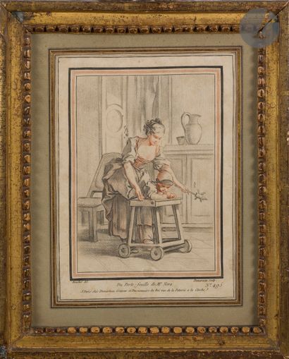  Gilles Demarteau (1722-1776) 
Jeune mère et enfant dans un chariot à roulettes....