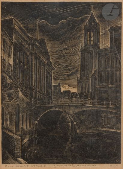 null Tjomme de Vries (Dutch, 1908-1975) 

Oude Gracht Utrecht. 1944. Wood engraving....