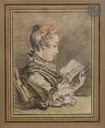  Gilles Demarteau (1722-1776) 
Femme lisant " Eloyse ". Vers 1770. Gravure en manière...