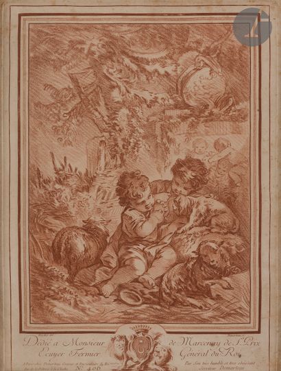 null Gilles Demarteau (1722-1776) 

Deux enfants jouant avec un chien. Gravure en...