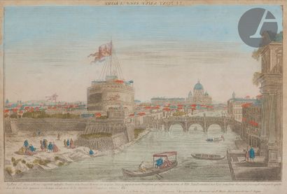  Anonyme 
Le Pont Saint Ange à Rome. Vue optique. Eau-forte. A vue : 430 x 290 mm....