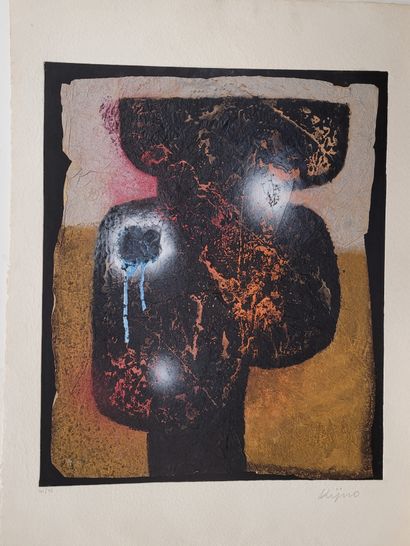null Ladislas Kijno (1921-2012) 

Composition. Pochoir en couleurs sur papier froissé...