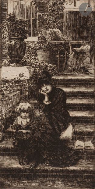 null James J.-J. Tissot (1836-1902
)Reverie. 1881. Etching. 112 x 225. Wentworth...