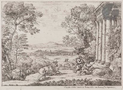 null Claude Gellée, known as Le Lorrain (1600-1682
)Mercury and Argus. 1662. Etching....