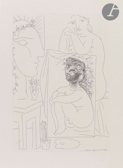 null 
Pablo Picasso (1881-1973)



Modèle accoudé sur un tableau. (Suite Vollard,...