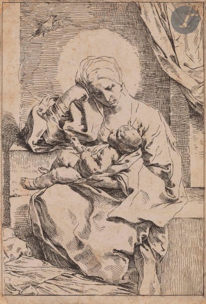 null Simone Cantarini, dit Il Pesarese (1612-1648)
La Vierge à l’Enfant et à l’oiseau....