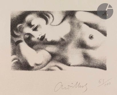 null André Lhote (1885-1962)
Femme nue en buste, allongée, appuyée sur sa main ;...