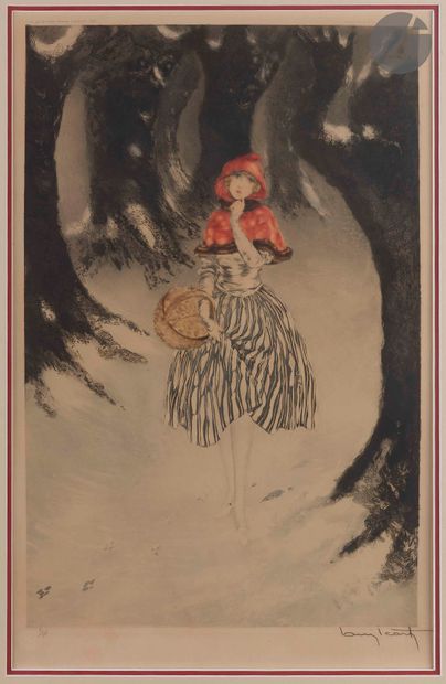 null Louis Icart (1888-1950
)The Red Riding Hood. 1927. Etching and aquatint. Sight:...