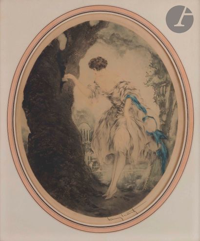 null Louis Icart (1888-1950)
La Cachette. 1927. Eau-forte, pointe sèche et aquatinte....