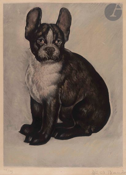 null Toshio Bando (Japanese, 1895-1973
)Bulldog. Drypoint. 270 x 365. Printed in...