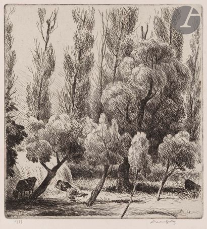null Adolphe Beaufrère (1876-1960
)The neighbor's orchard. 1938. Etching. 182 x 198....