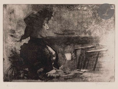 null Albert Besnard (1849-1934
)The Cup of Tea. 1883. Etching, drypoint and aquatint....