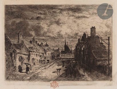 null Félix Buhot (1847-1898)
Ma petite ville (1re planche). 1872. Eau-forte, pointe...