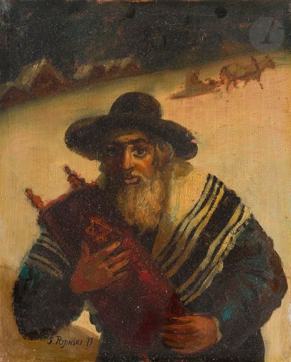 null S. POJINSKI [École du XXe siècle] 
Rabbin à la Torah, 1977 
Huile sur toile....