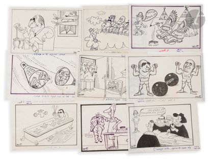 null Adar DRIAN (1931-2015) 
19 caricatures 
Études préparatoires à l’encre pour...