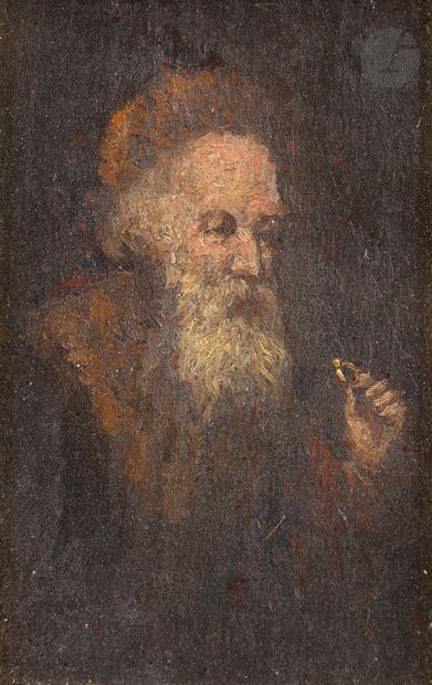 null 20th CENTURY COLLECTION 
Portrait of a Rabbi Examining a Ring 
Oil on panel....