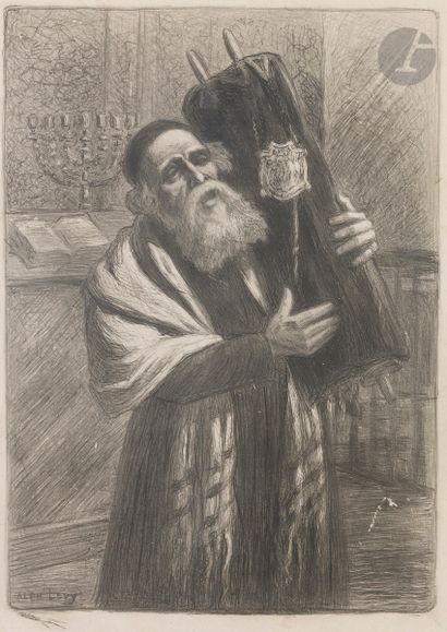 null Alphonse LEVY (1843-1918) 
Rabbin 
Mine de plomb. 
Signée en bas à gauche. 
45 x 33 cm...