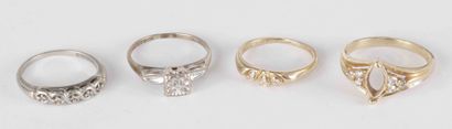 null Lot of three 14K (585) yellow and white gold rings set with diamonds and one...