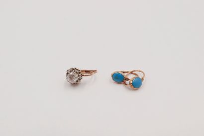 null Paire de boucles d'oreilles dormeuses en or 18K (750) ornées chacune d'une turquoise...