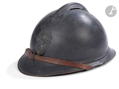 null Adrian 15 infantry helmet. 
Painted blue. 
Leather interior cap. Leather chinstrap....