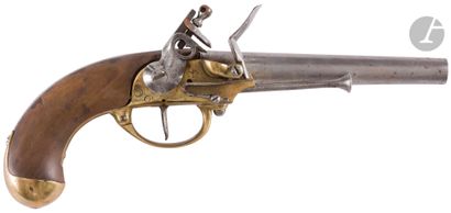 null Pistolet d’arçon à silex modèle 1777. 
Canon rond poinçonné au tonnerre et daté...