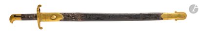 null GRANDE-BRETAGNE 
Baïonnette modèle 1855. 
Poignée à plaquettes de cuir quadrillé....