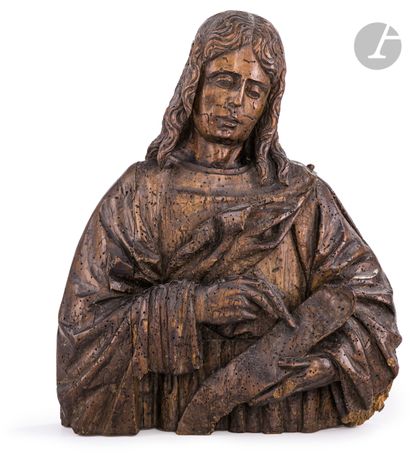 null Buste de saint Jean en bois sculpté en applique.
Allemagne du sud ou Italie...