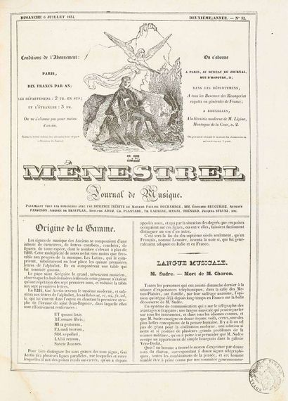 null MUSIQUE. Le Ménestrel, journal de musique, 1833-1834 ; un vol. in-fol. (reliure...