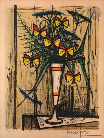 null Bernard Buffet (1928-1999) 
Butterfly flowers. 1970. Lithograph. Sight : 540...