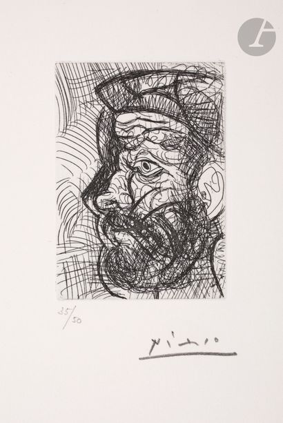 null Pablo Picasso (1881-1973) 
Bearded man in profile. (The 347, pl. 28). April...