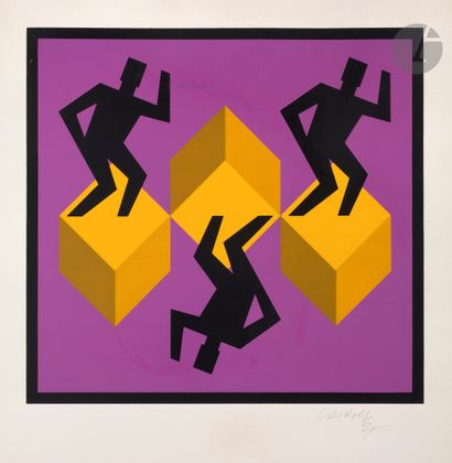 null Victor Vasarely (Hungarian, 1906-1997) 
Three figures on three cubes. About...