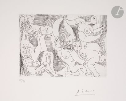 null Pablo Picasso (1881-1973) 
Faune flûtiste et bacchante. (Les 347, pl. 170)....