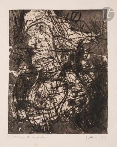 null Asger Jorn (danois, 1914-1973) 
Compositions. 1958. Pointe sèche et aquatinte....